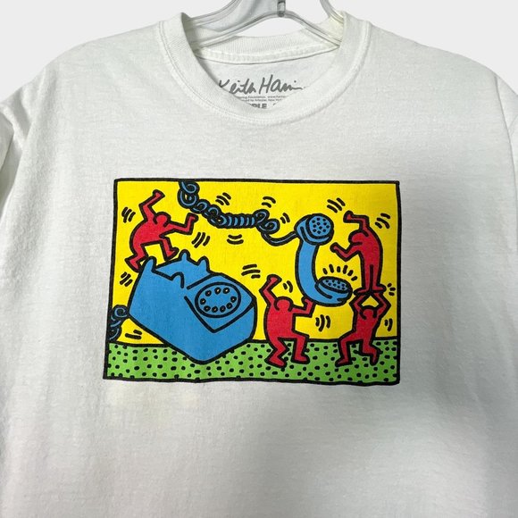 Keith Haring T Shirt Long Sleeve Telephone Art Graphic White Mens Medium M - Picture 2 of 7